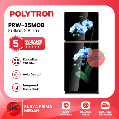 KULKAS 2 PINTU POLYTRON KAPASITAS 240 LITER PRW 25MOB / PRW 25MOW GARANSI RESMI (MEDAN)