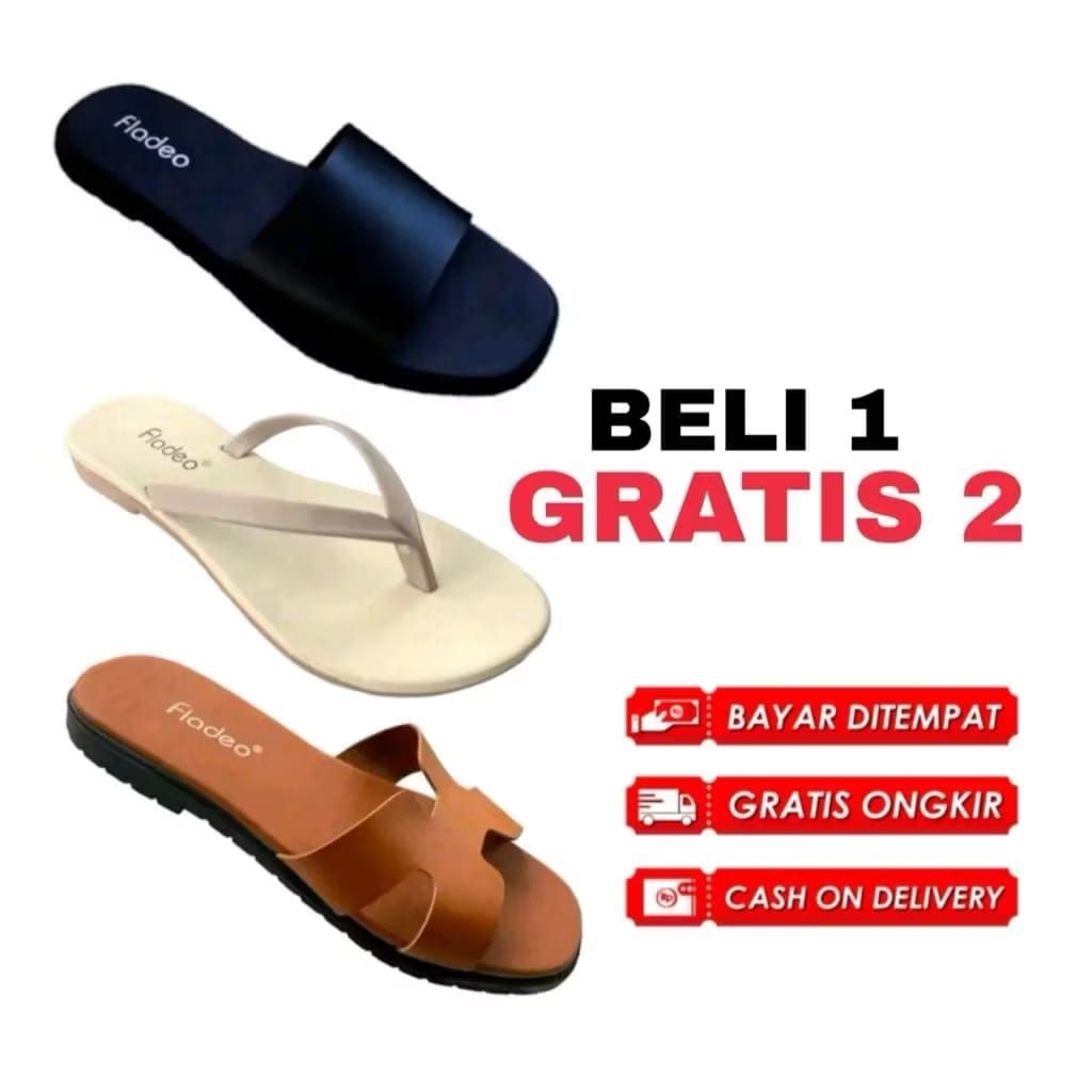 PROMOBeli 1 Gratis 2 Sandal Fladeo Wanita Terbaru Sendal Cewek Karet Jepit Perempuan shella...