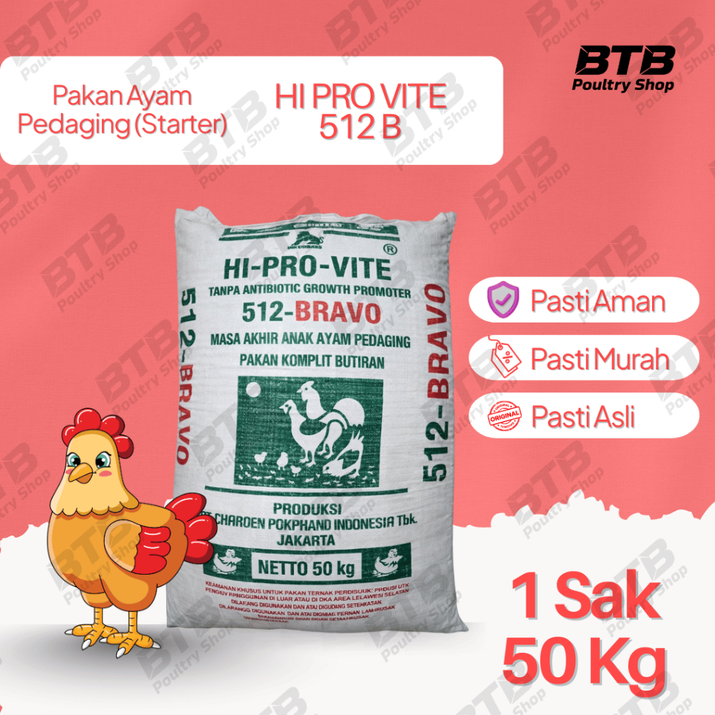 HI-PRO-VITE 512B Pakan Ayam Pedaging Starter Pur Ayam 1 Sak 50 Kg | Repack 30Kg 20Kg 10Kg
