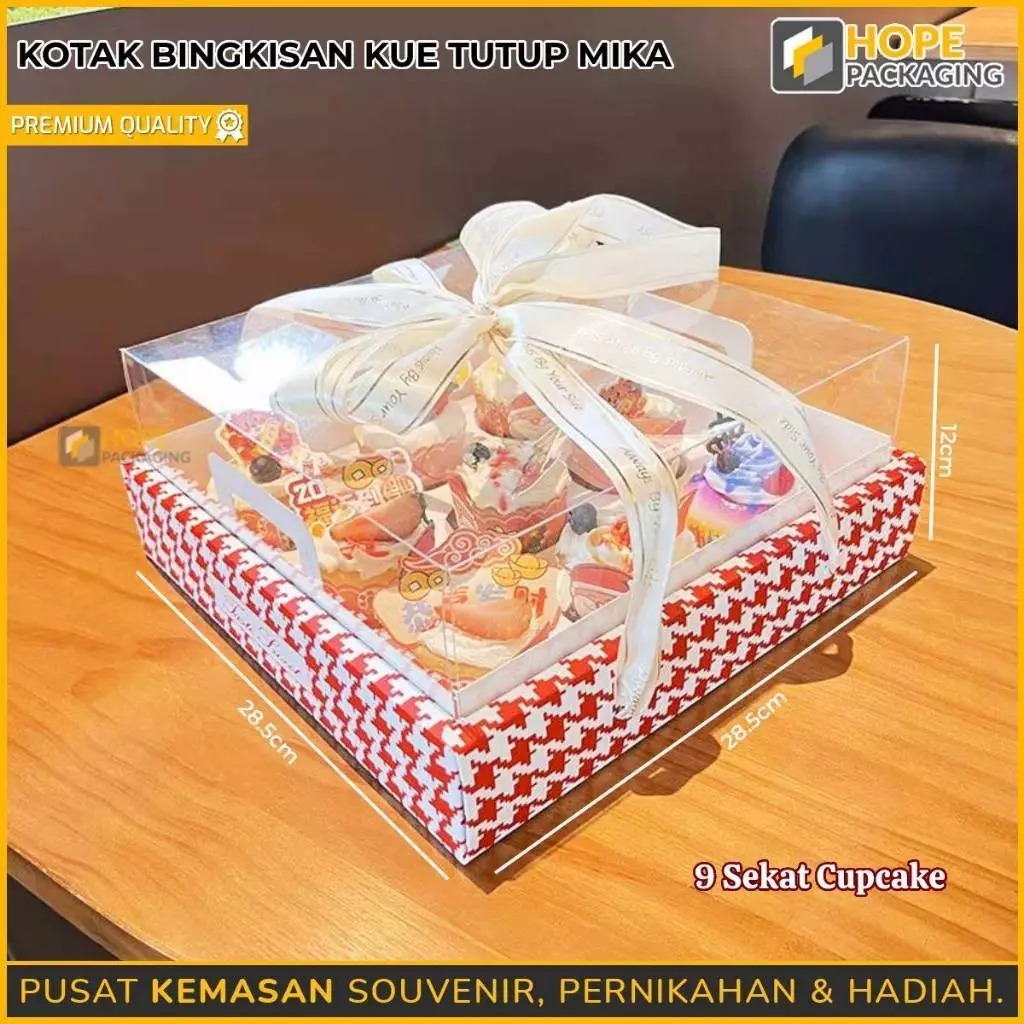 HOPE (Kotak Kue Tutup Mika Premium Merah/Box Cupcake, Hampers & Snack Souvenir/Box Snack Cookies Sou