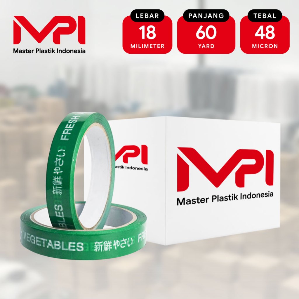 Isolasi Fresh Vegetables Warna Hijau 18mm x 60 Yard | 1 Dus Isi 192 Pcs/Roll - Master Plastik Indone