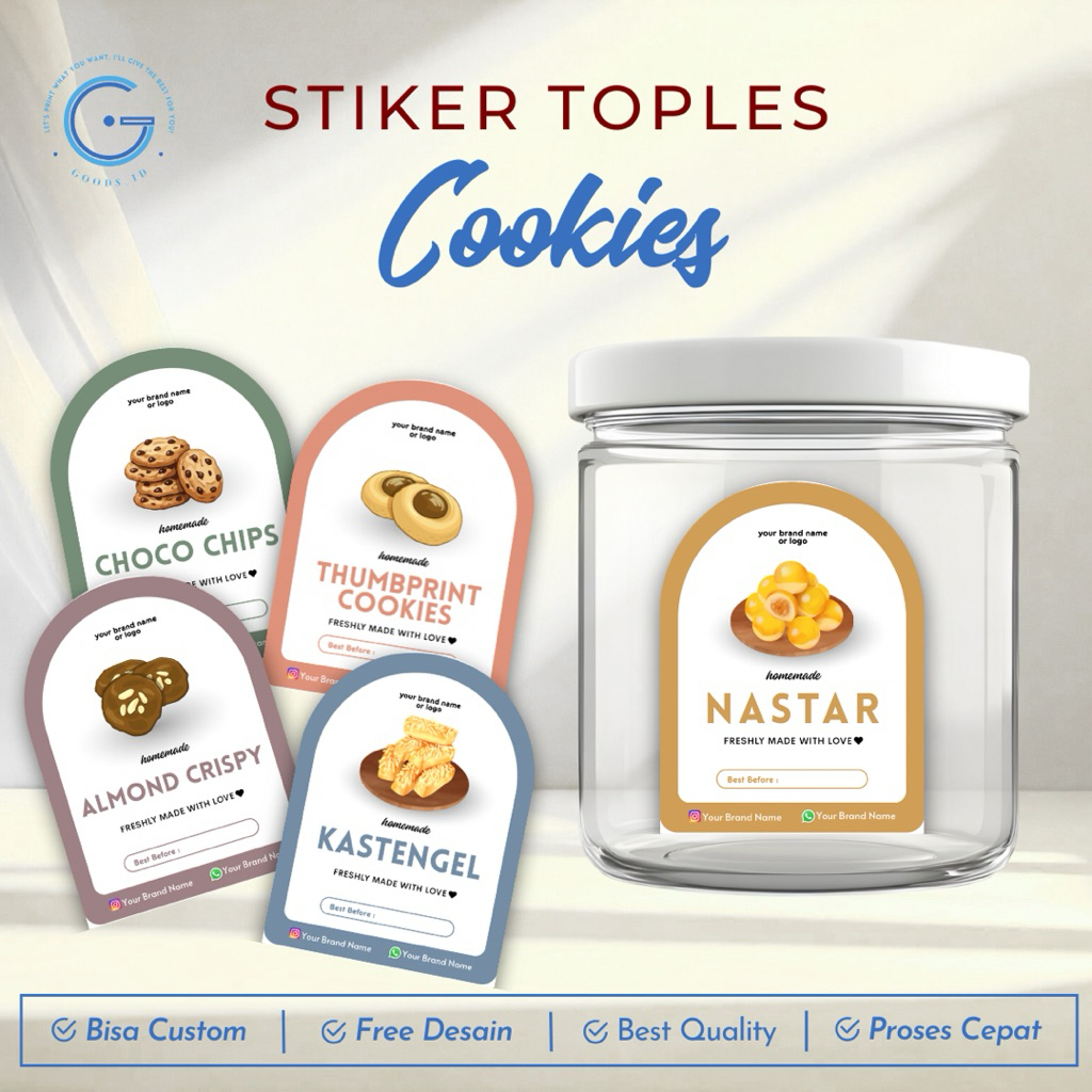 STIKER COOKIES KUE KERING | STIKER LABEL MERK TEMPEL BOX KARDUS | STICKER TOPLES JAR NASTAR