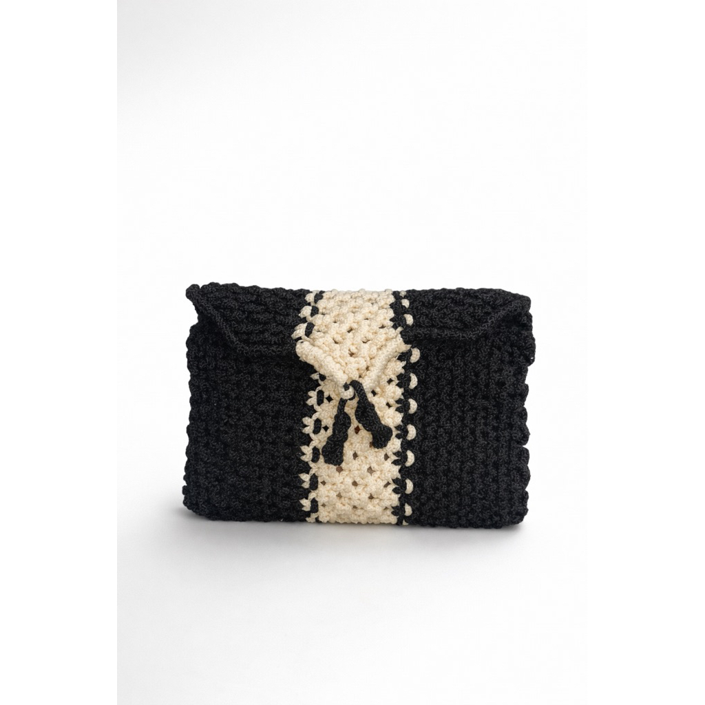 Tas Rajut Tali Kur Seri Hitam Gading