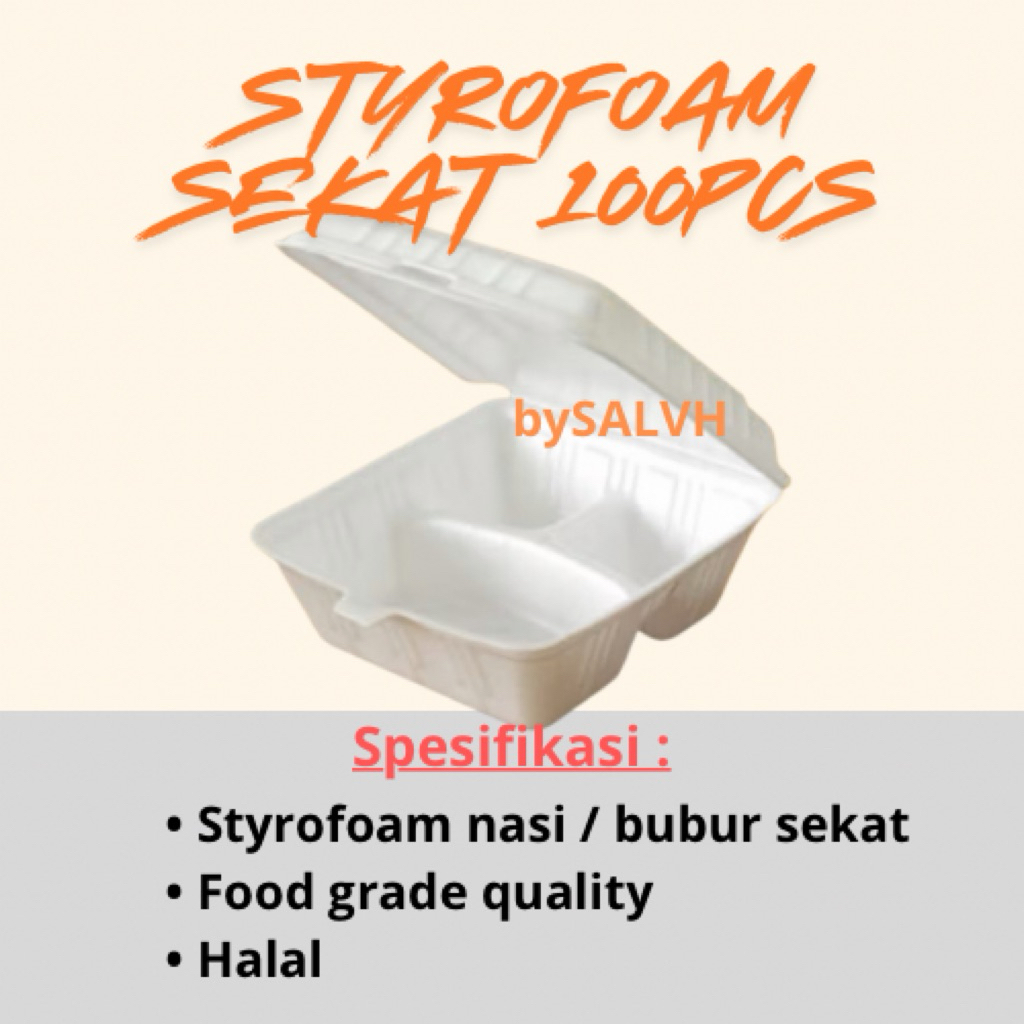 Styrofoam nasi sekat 100 pcs / sterofoam bubur sekat / sterofoam nasi bubur