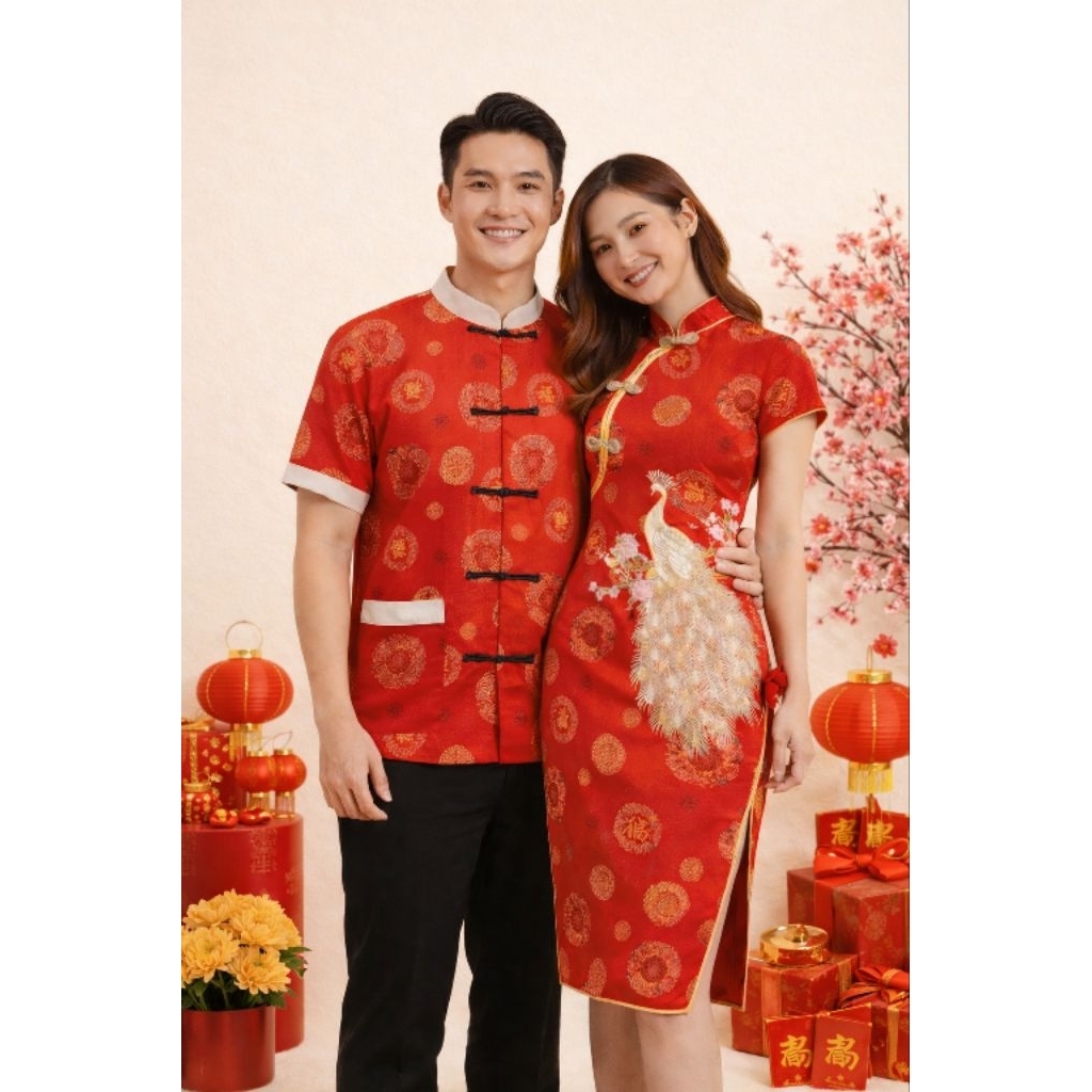 BAJU COUPLE KEMEJA/ DRESS CHEONGSAM IMLEK PRIA DAN WANITA/SANGJIT