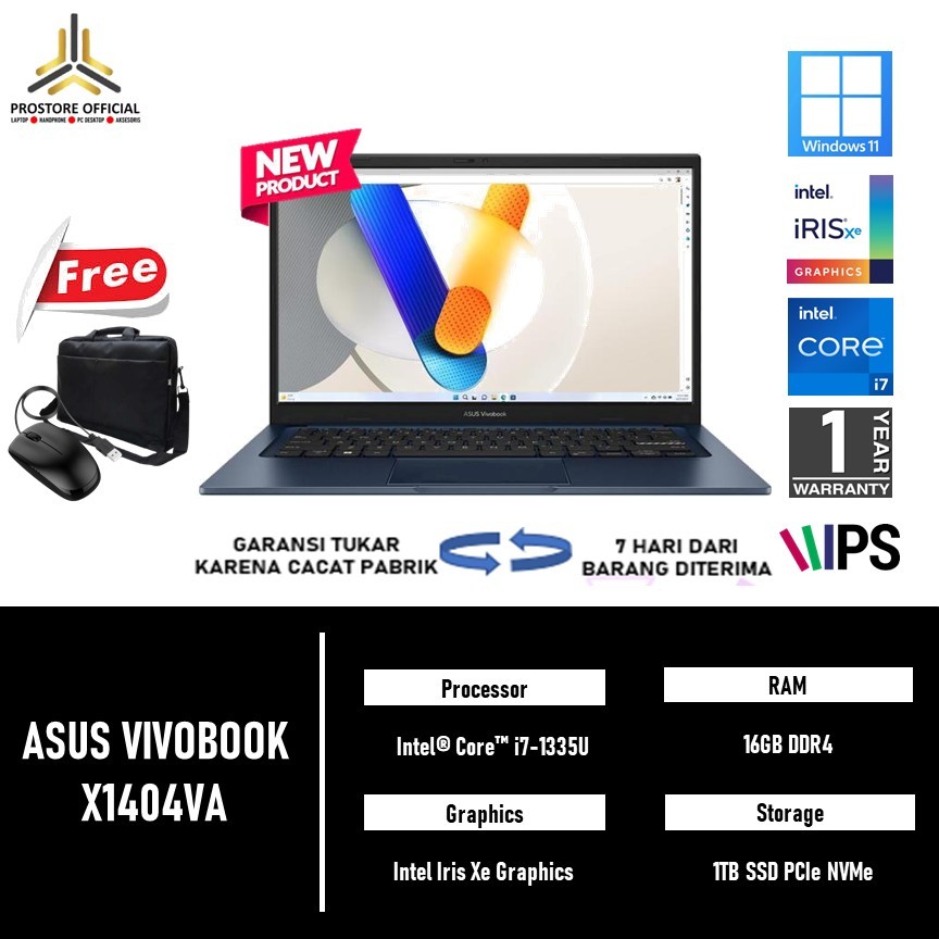 ASUS VIVOBOOK X1404VA I7 1355U RAM 16GB 512GB WINDOWS 11 14 INCH IPS LAPTOP MURAH