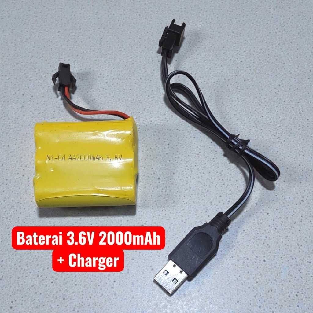 Tahan Lama Batre Baterai Mobil RC 3.6 Volt 2000mAh + Charger Batre Cadangan Isi 3 Baterai Remot Remo