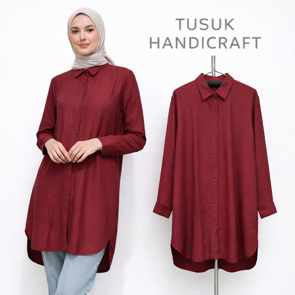 Ready Tunik Wanita Polos Lengan Panjang Elegan Nyaman / Tunik Burgundy