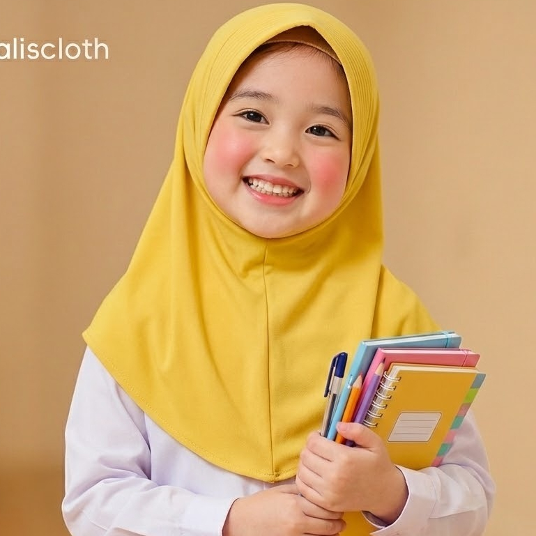 Hijab Bergo Instan Kids jersey Premium Kerudung Anak Daily Sekolah PAUD // TK // SD Warna Kuning