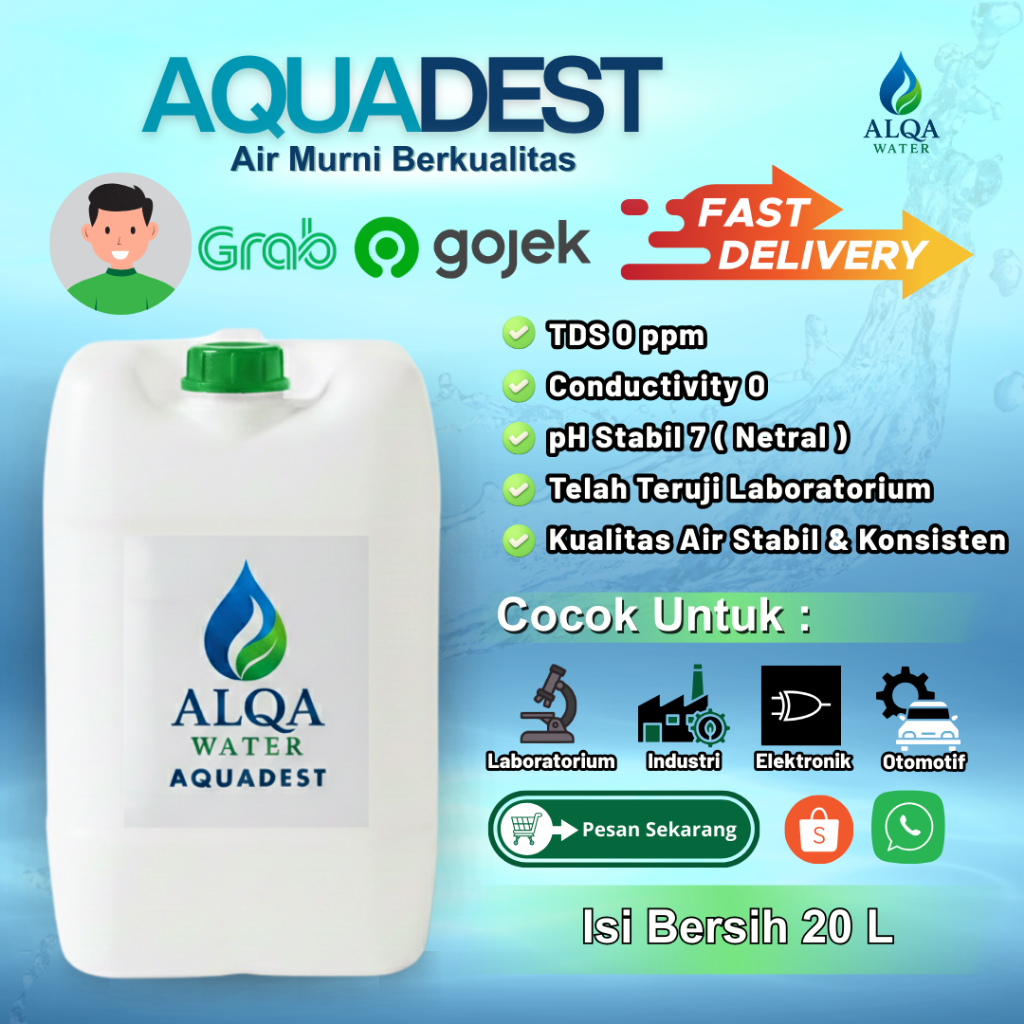 (INSTAN) Aquadest 20 Liter Air Suling Murni Bebas Mineral