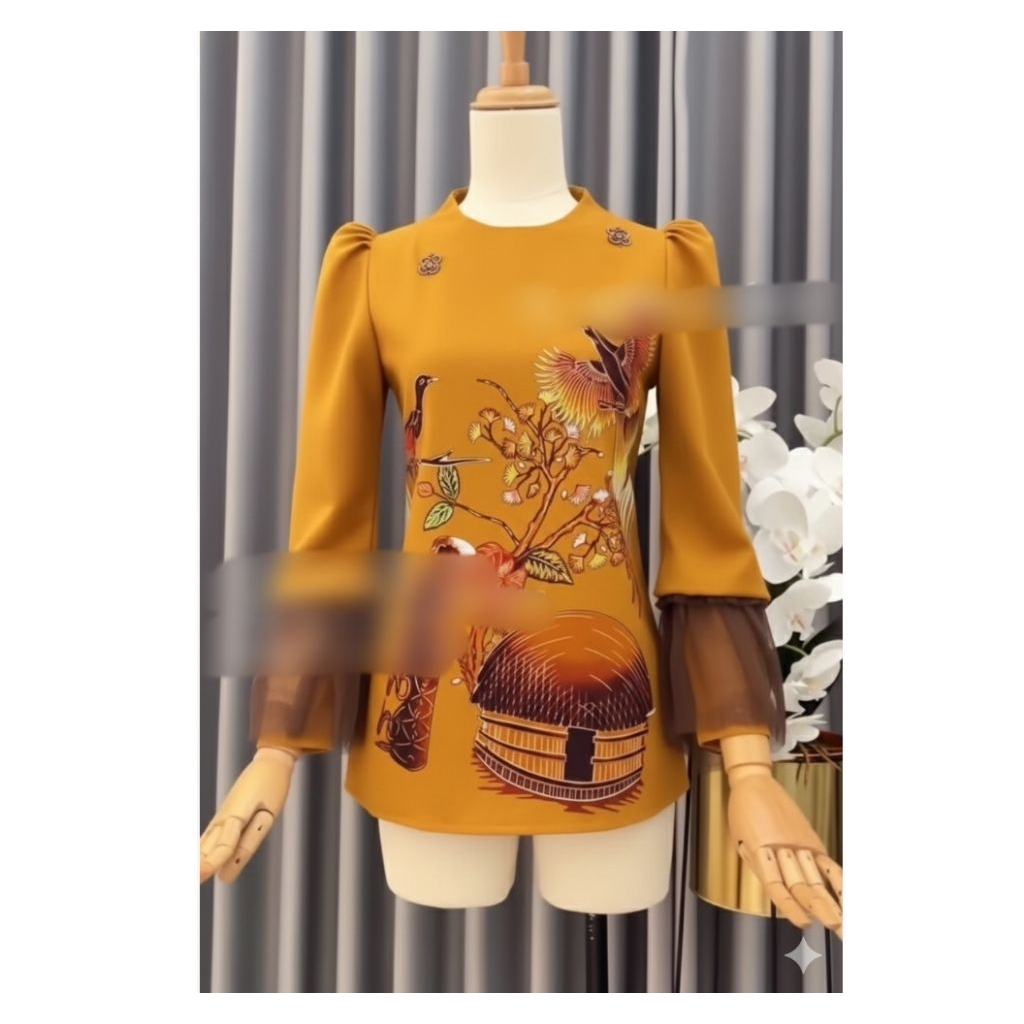 Blus Batik Papua Motif Cendrawasih Warna Mutard