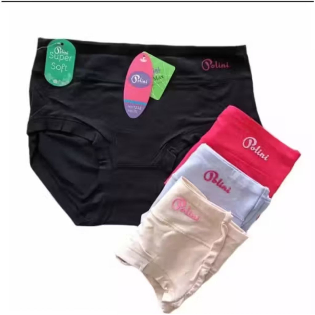 3 - Pcs Celana Dalam Polini Bahan Spandeks Super Soft Wanita Karet Lebar Celana dalam cewek dengan k