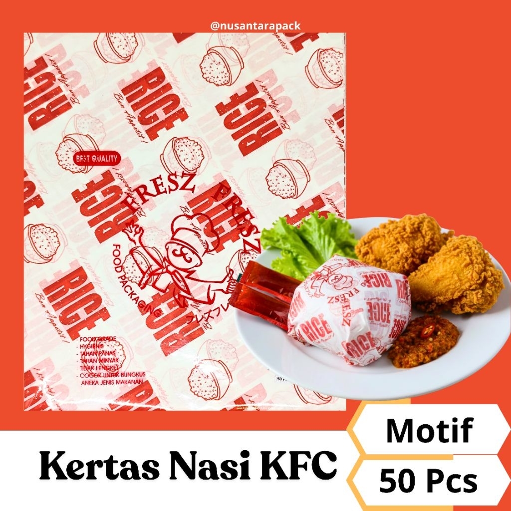 Kertas Nasi Motif KFC 50pcs | Kertas Bungkus Nasi & Ayam Goreng Tahan Minyak – Food Grade