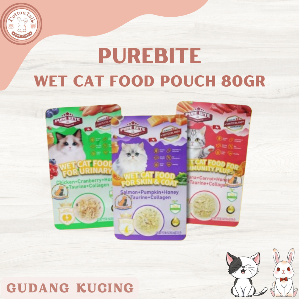 PUREBITE POUCH 80gr Wet Food Makanan Basah Kucing Sachet Anak Dewasa Kitten Adult All Life Stages 80