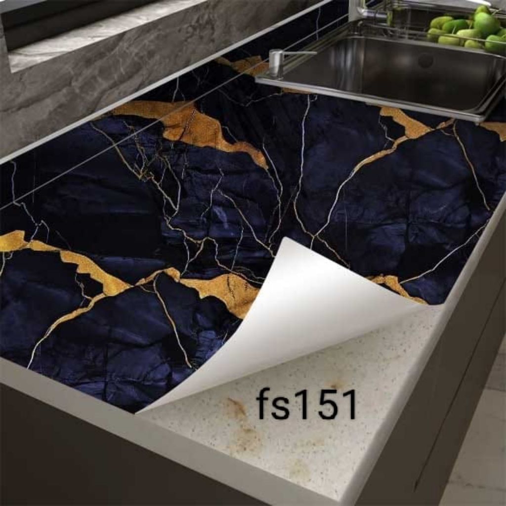 WALLPAPER STIKER GLOSSY MARMER HITAM/WALLPAPER STIKER DAPUR HITAM MARMER/STIKER DEKORASI DINDING RUA