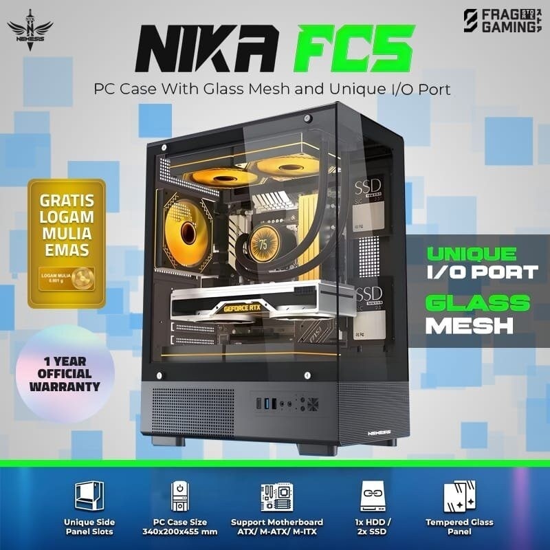 CASING CASE PC GAMING NYK NEMESIS NIKA FC5 ATX TEMPERED GLASS CASE PC GAMING