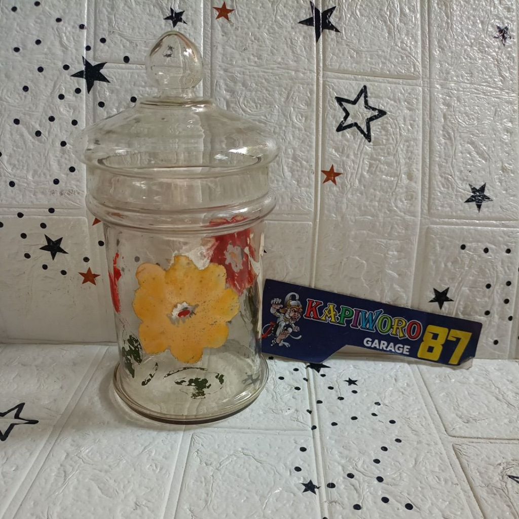 toples lama bahan kaca motif bunga