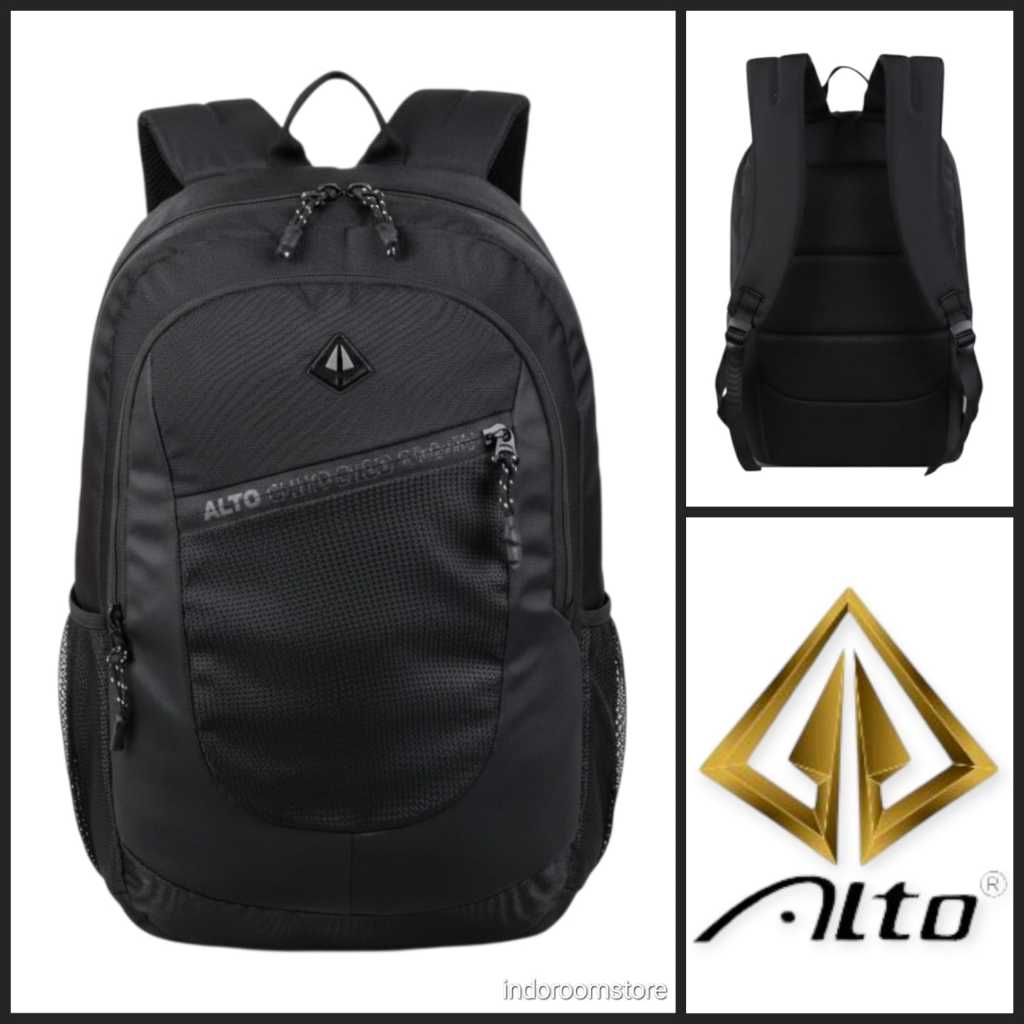 Tas Ransel Alto Original Tas Sekolah Tas Laptop Anak Laki Laki/Cowok Backpack Hitam Polos Pria