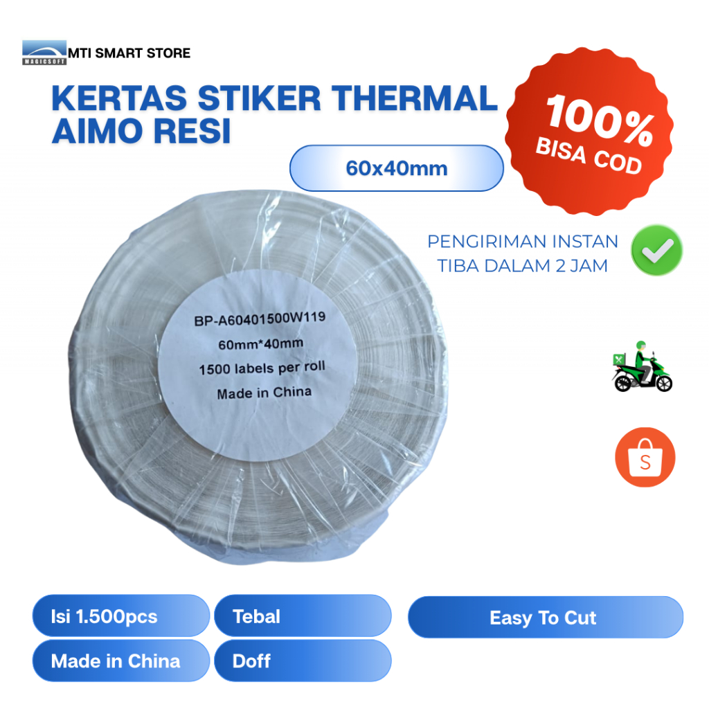 LABEL BARCODE THERMAL 60X40 MM AIMO DIRECT THERMAL 60X40 MM LABEL STIKER BARCODE ISI 1.500 PCS