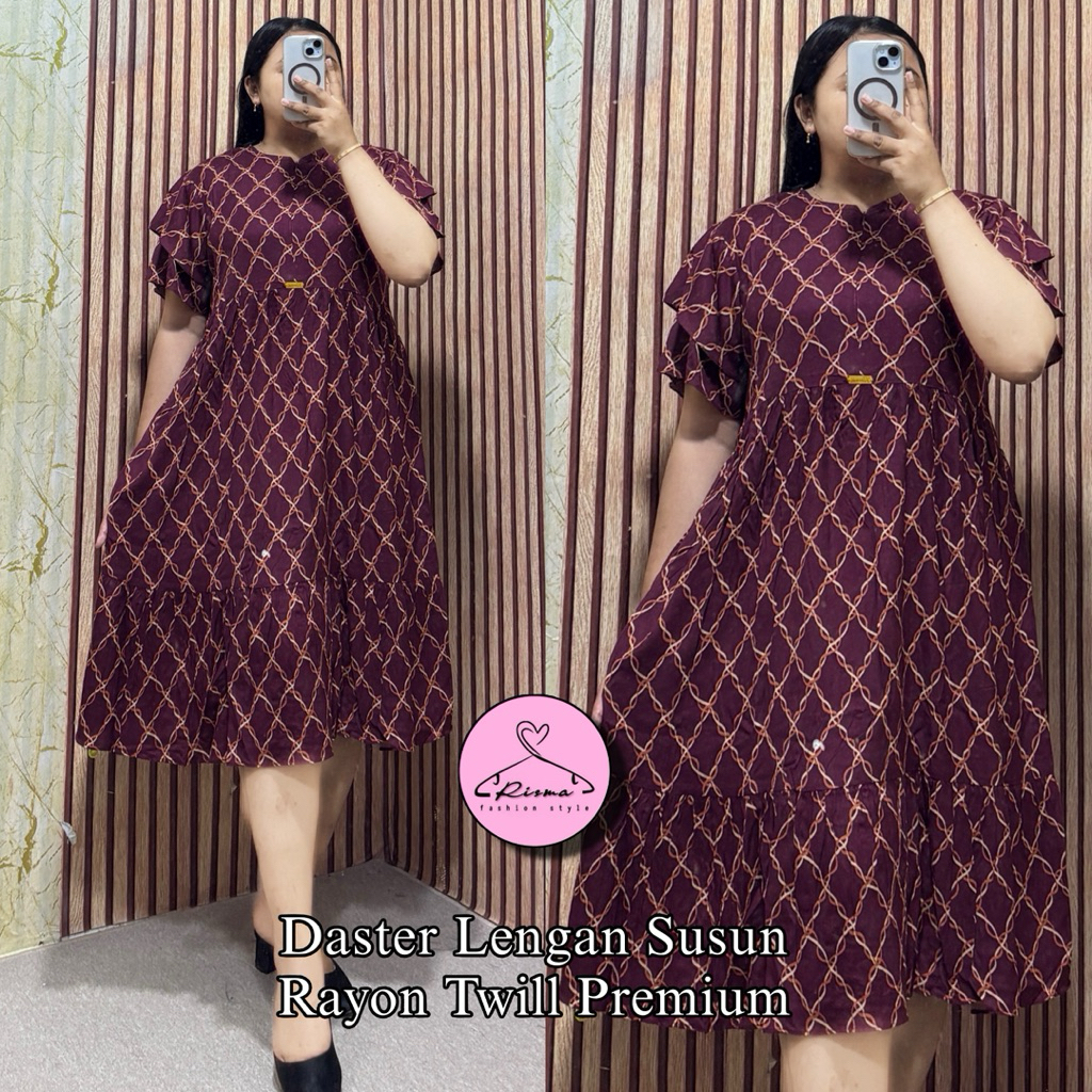 Daster Rayon Model Lengan Susun Motif Bunga Bahan Rayon Twill Premium Kekinian
