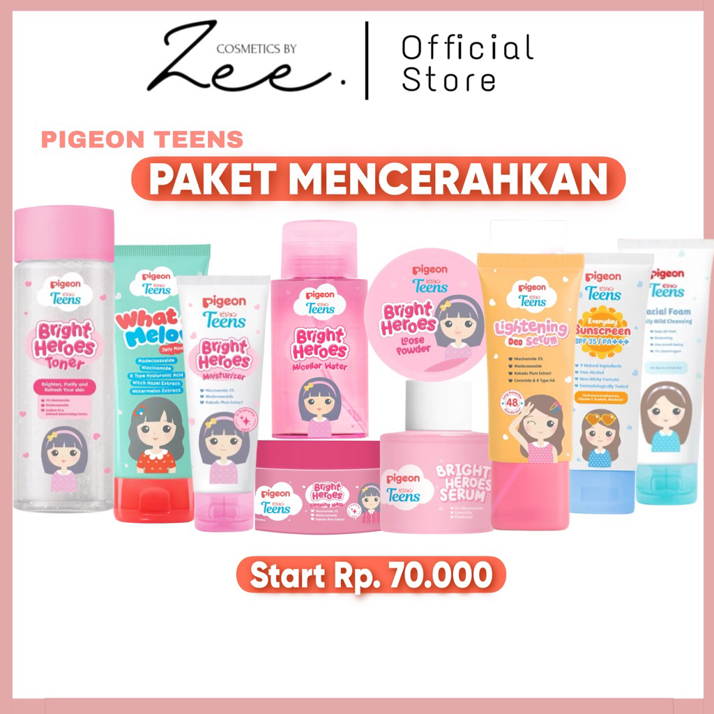 PIGEON BRIGHT HEROES paket skincare anak remaja - Pigeon Paket Skincare anak remaja - Paket Mencerah