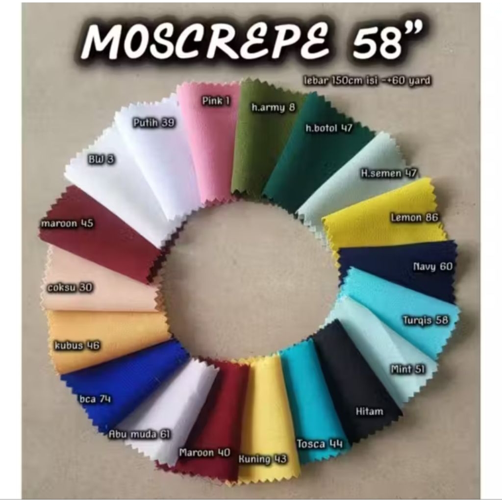 1/2 meter bahan kain polos moscrepe lebar kain 150 cm moscrepe warna 2