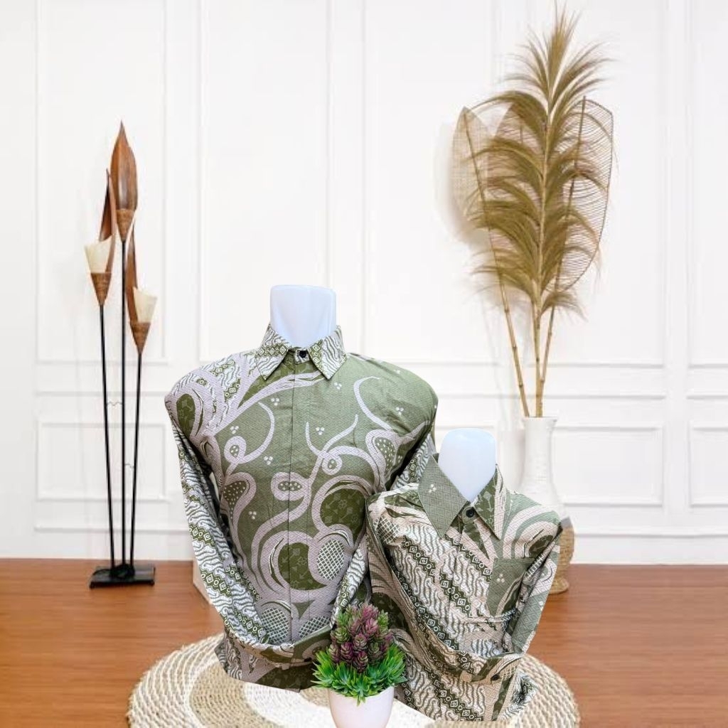 11 Batik couple ayah anak hijau sage lengan panjang-batik hijau sage-baju batik couple ayah anak