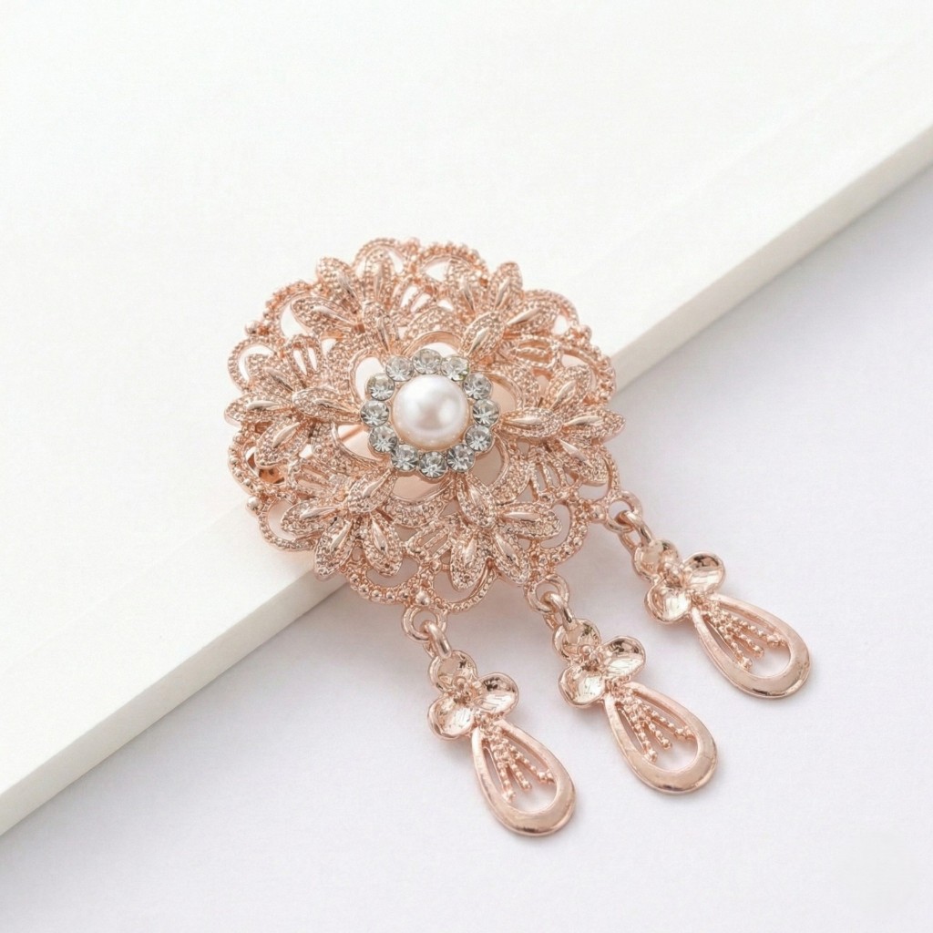 Bros Hijab Mewah Rose Gold Mutiara