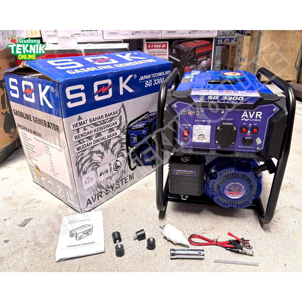 SOK Genset Listrik 1200W SOK SG3300 AVR / Power Generator Listrik 1200 Watt Bensin 4 Tak Rumah Kanto