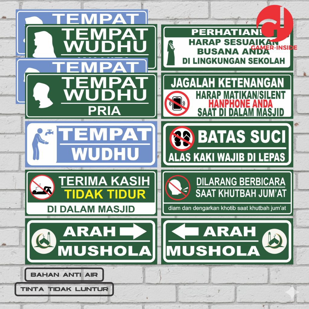 STIKER MASJID/AREA MASJID/TEMPAT WUDHU/LARANGAN/HIMBAUAN