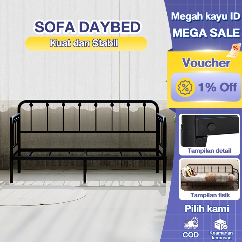 Sofa Daybed Ranjang Sofa Bed Besi Tempa Hitam Desain Minimalis Modern Estetik Kuat Megah