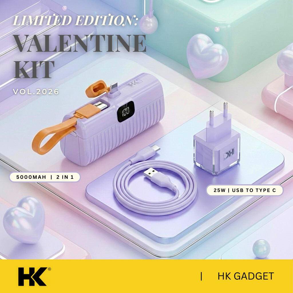 [VALENTINE GIFT] HK Mini Powerbank 5000 mAH dan Charger Fast Charging Type C/Lightning Bundle