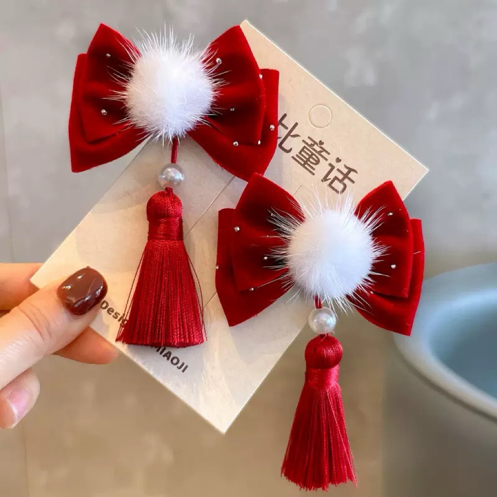 Blink Pom Hairclip/ Hairclip Anak Perempuan/ Kep Rambut Anak Perempuan Imlek/ Pita Rambut Anak Perem