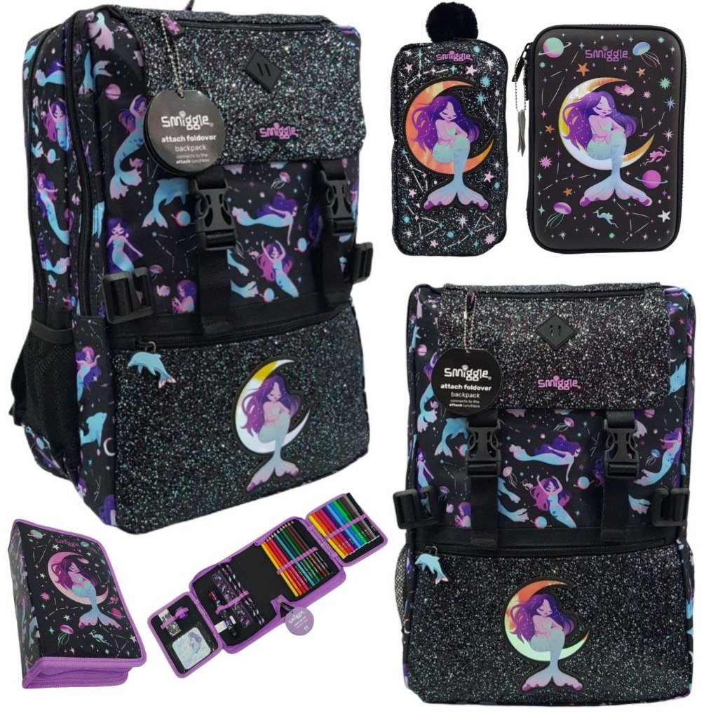 Tas Ransel Senior Mermaid Hitam Size SD-SMA / Tas Sekolah Foldover Anak Perempuan Girl