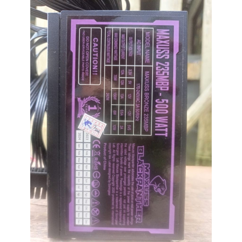 psu maxuss blackpanther 500w (bukan 80+)