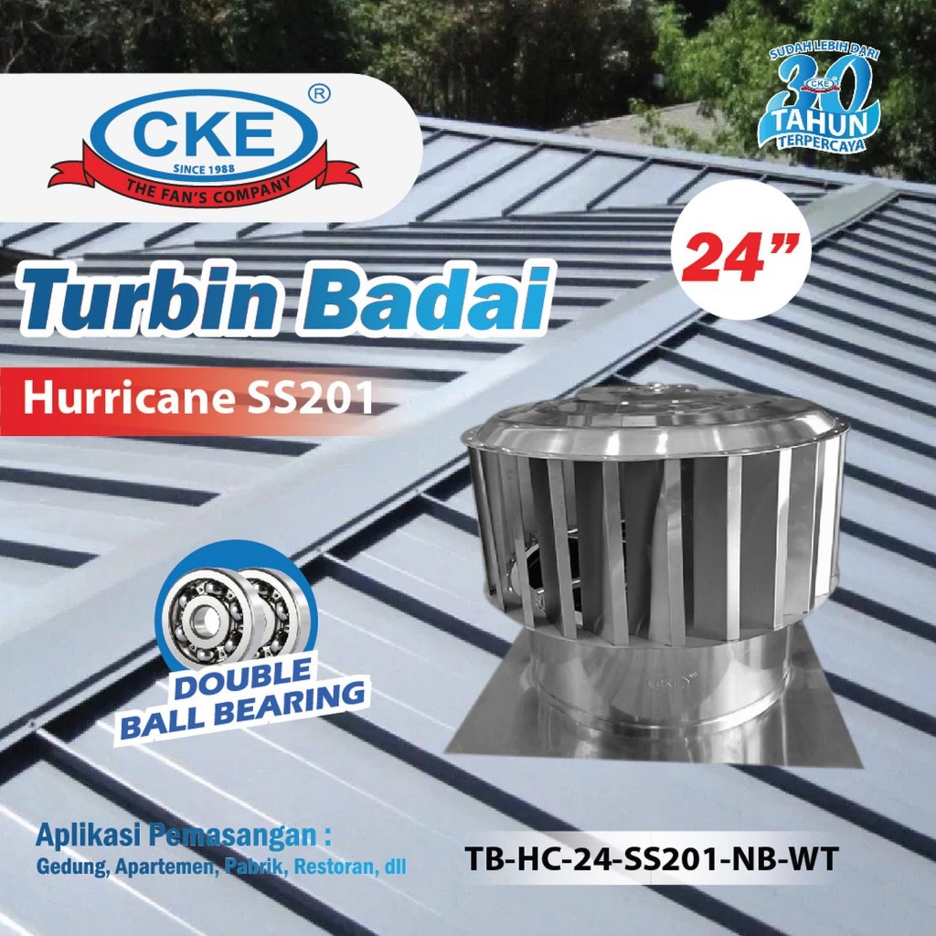 CKE Turbin Ventilator Hurricane 24 Inch Roof Atap Rumah Pabrik Stainless Steel Turbin Sirip Lurus