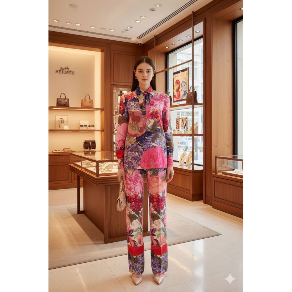 One set cotton silk import setelan wanita set scarf