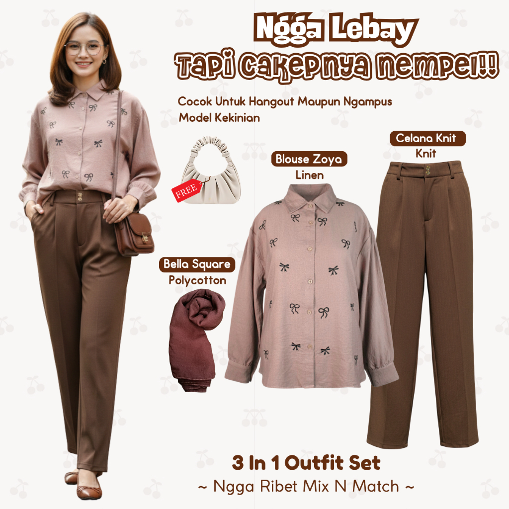 Paket Hemat OOTD Hijab Blouse Zoya Celana Knit || Paket Hemat OOTD Hijab Elegan Nyaman Modis | AS171