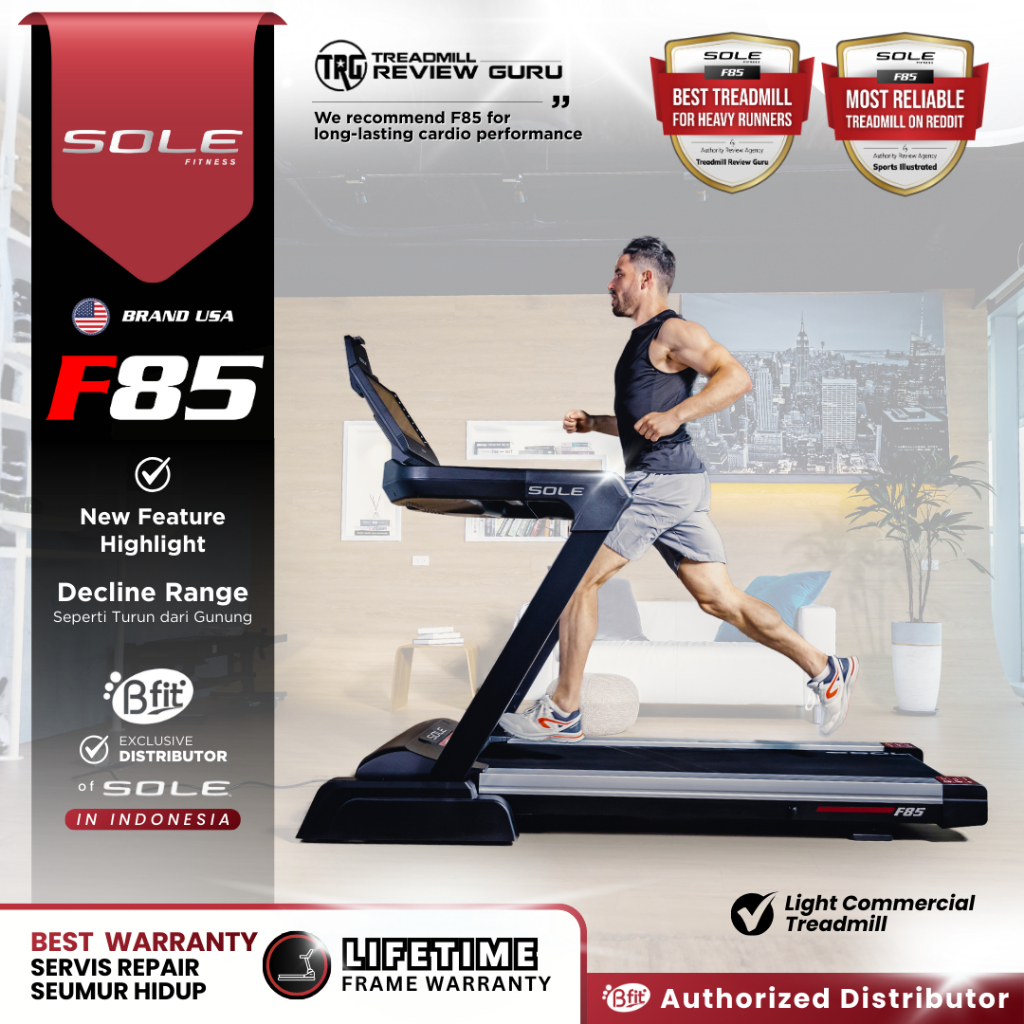 (SEMARANG) SOLE USA F85 - Treadmill Listrik Premium (WiFi/Netflix/Youtube Compatible) - Light Commer