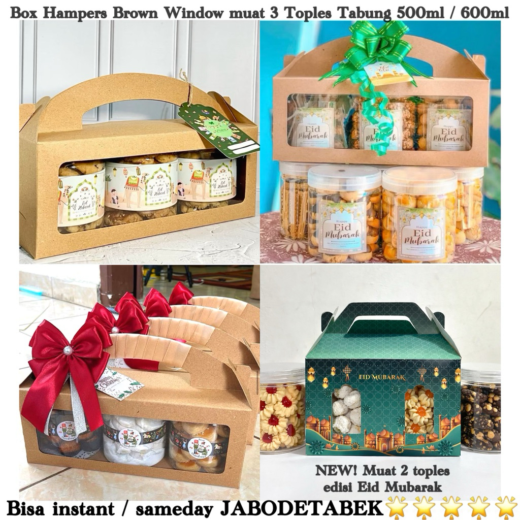 (FREE KARTU IDUL FITRI) Box Hampers Jendela Kotak muat 3 toples tabung jar 500 ml / 600 ml kotak ham
