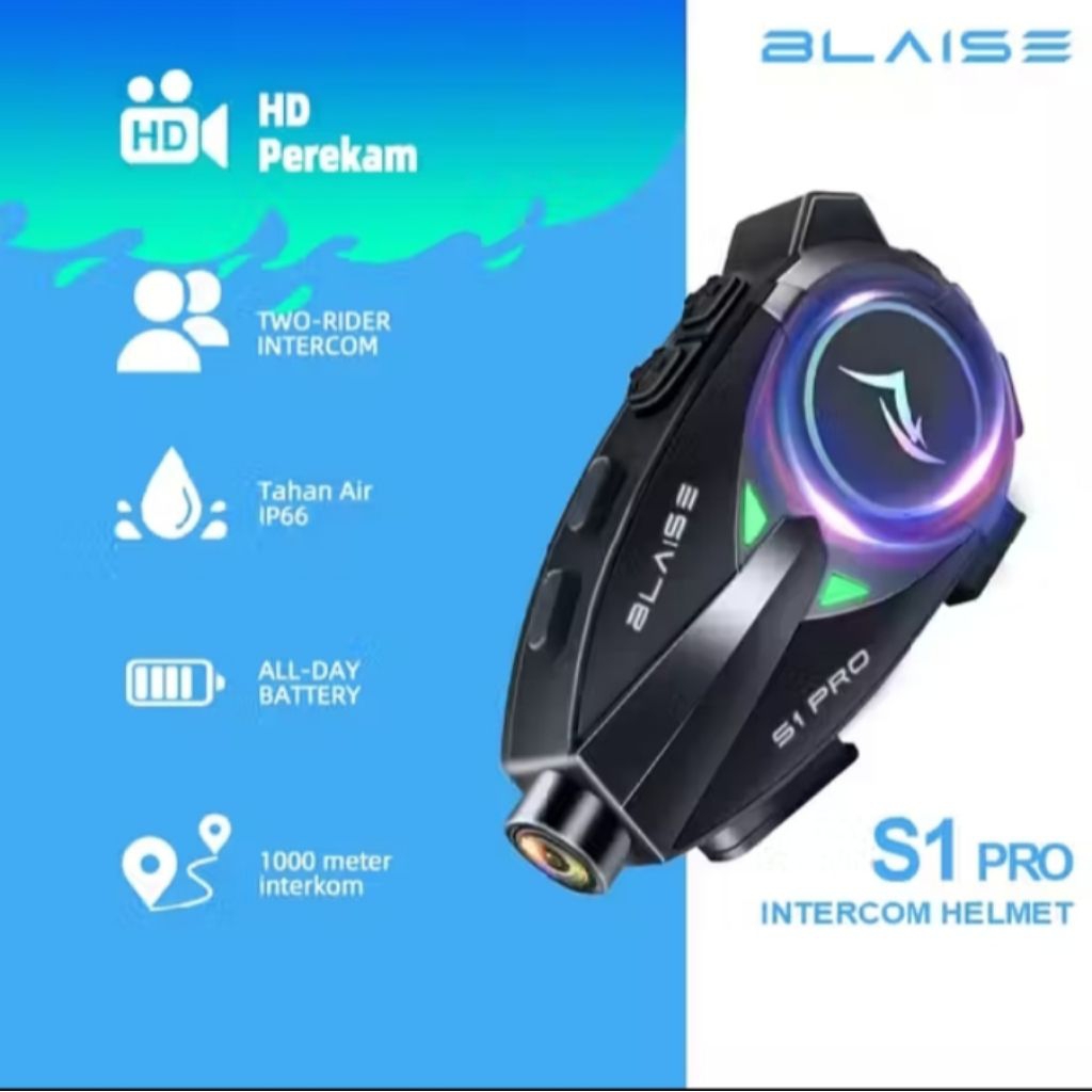 Blaise S1 PRO Intercom Helm motor Kamera rekam recorder intercom helm waterproof