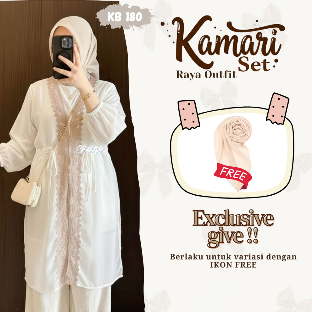 Cherysoutfit - Kamari Setelan Outfit Lebaran Wanita Trendy ( Outer Brukat + Celana Kulot + Hijab Bel
