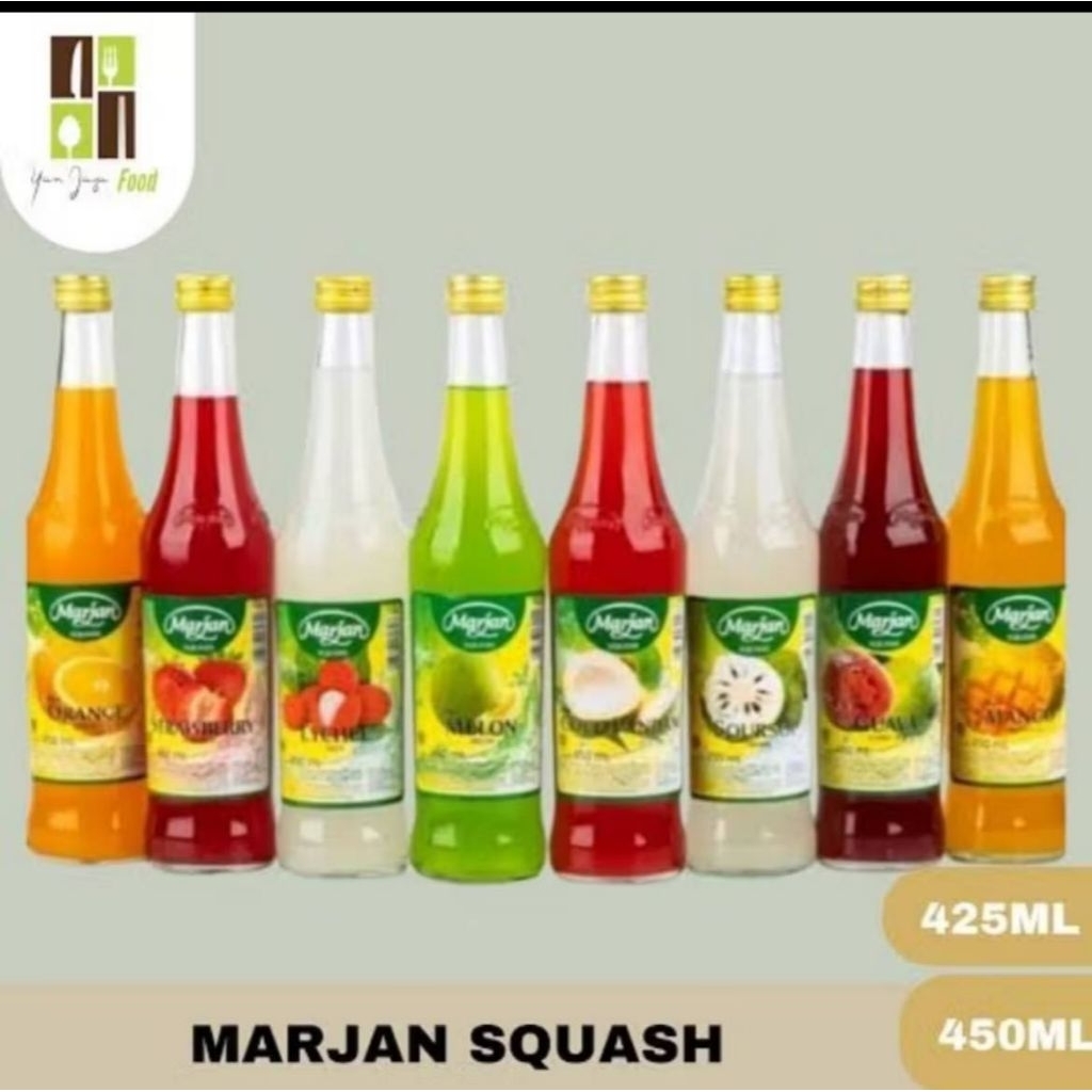 sirup Marjan squash jeruk, nanas, leci, cocopandan, melon, jambu, mangga, dan fruit puch