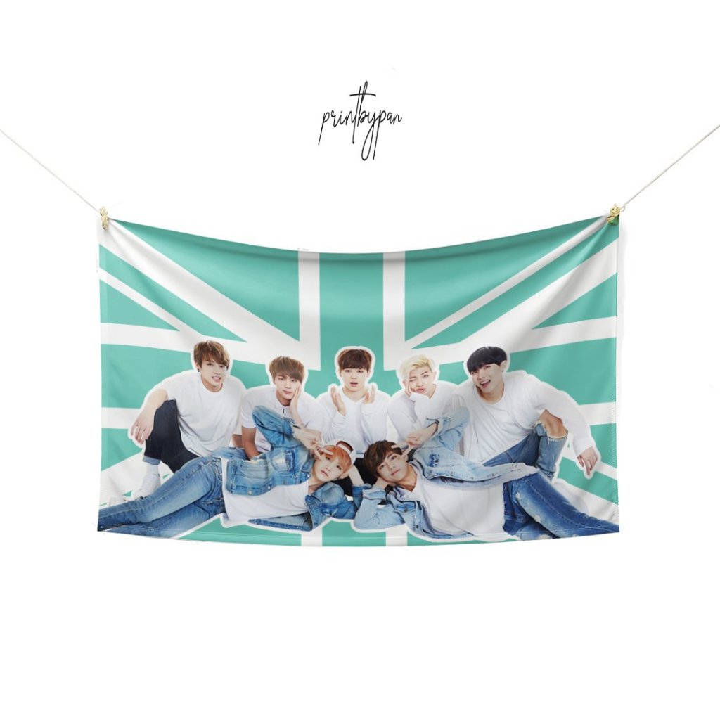 Bendera Custom Photo Inggris United Kingdom UK Teal | Flag K-Pop Anime Bebas Request Poster Kain | D