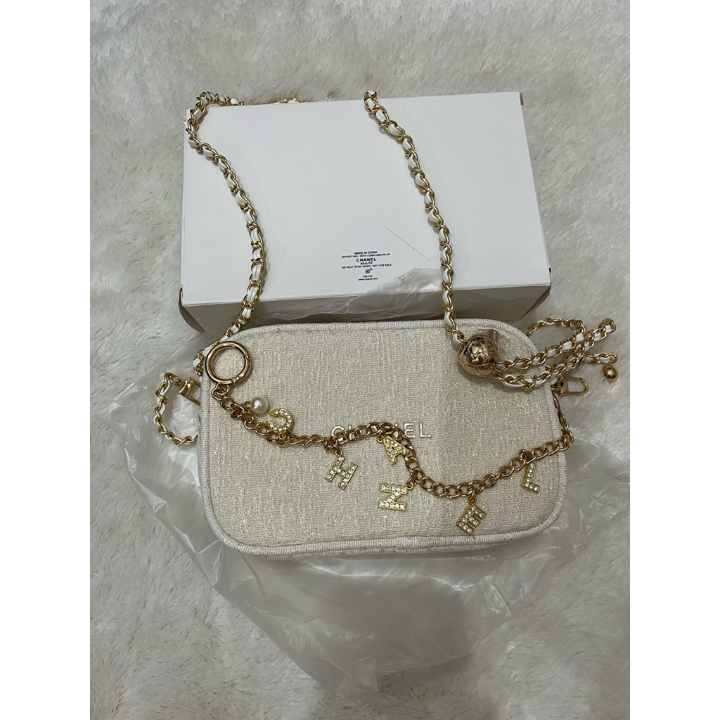 CH - Make Up Pouch / Tas Pesta Rantai Mewah Original Brand Beige