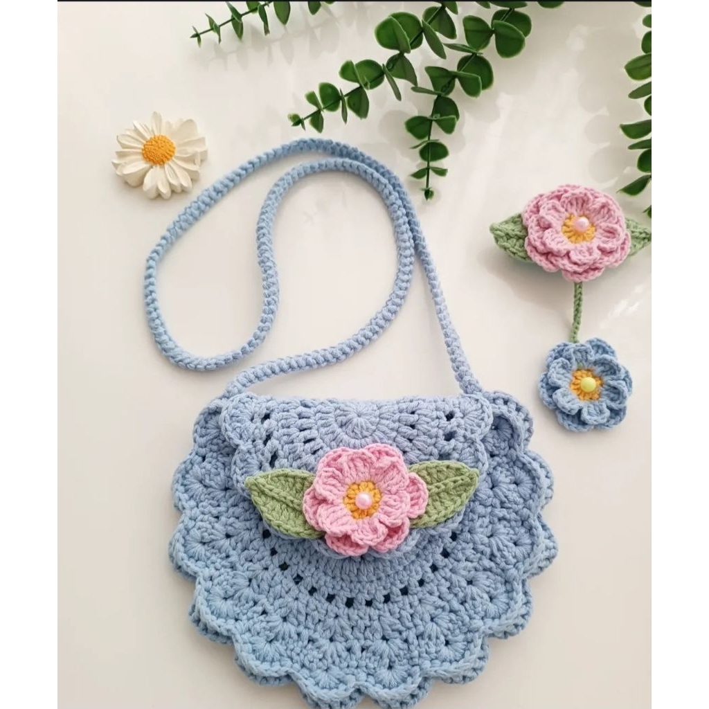 [special price] Elhabb | Tas rajut handmade - bulat renda bunga