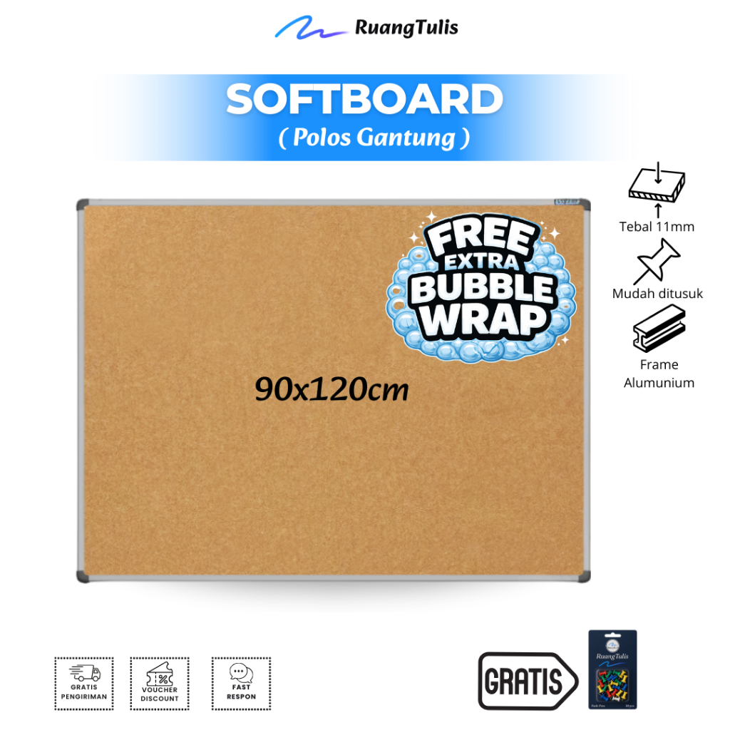 Sakana Softboard / Cork Board / Pin Board / Vision Board / Papan Mading Gantung 90x120cm