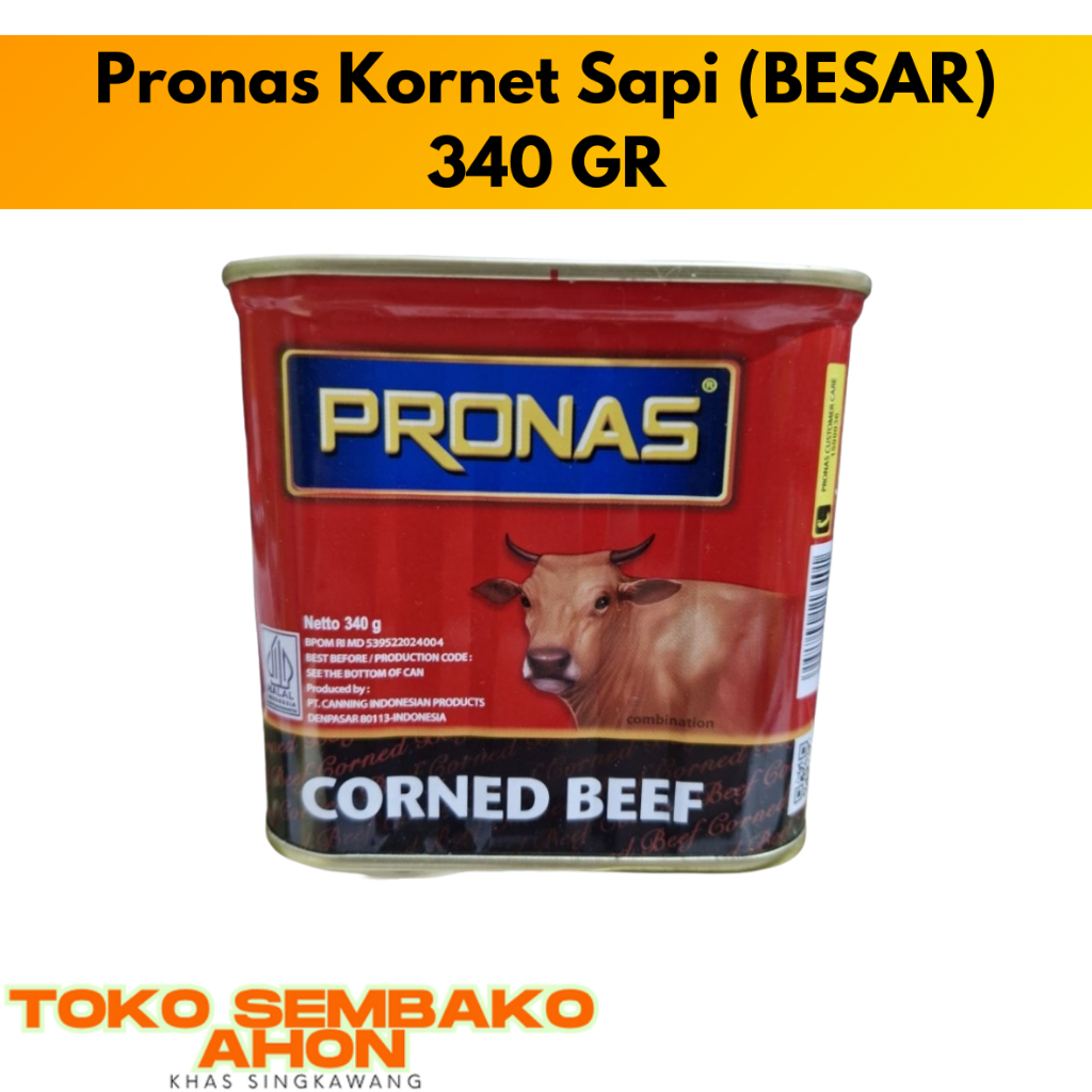 Pronas Kornet Sapi 340 g (BESAR) / Kornet Sapi Kaleng Pronas 340gr / Kornet Daging Sapi Siap Makan /