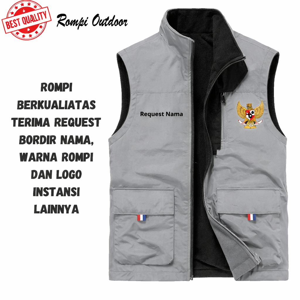 Rompi Keren Kantong Osis Logo Garuda Bisa Custom Logo dan Nama - Rompi Vest Terlaris - Rompi Kerja K