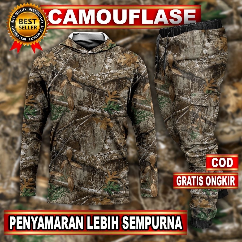 setelan baju berburu | pakaian berburu | baju camo lengan panjang | celana panjang camo | baju berbu